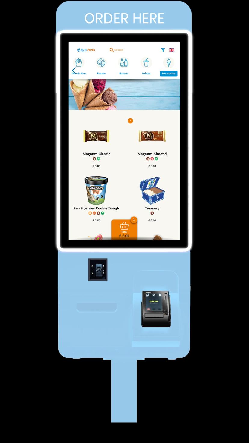 Jamezz kiosk in blue - Self-ordering kiosk for hospitality with touchscreen POS integration