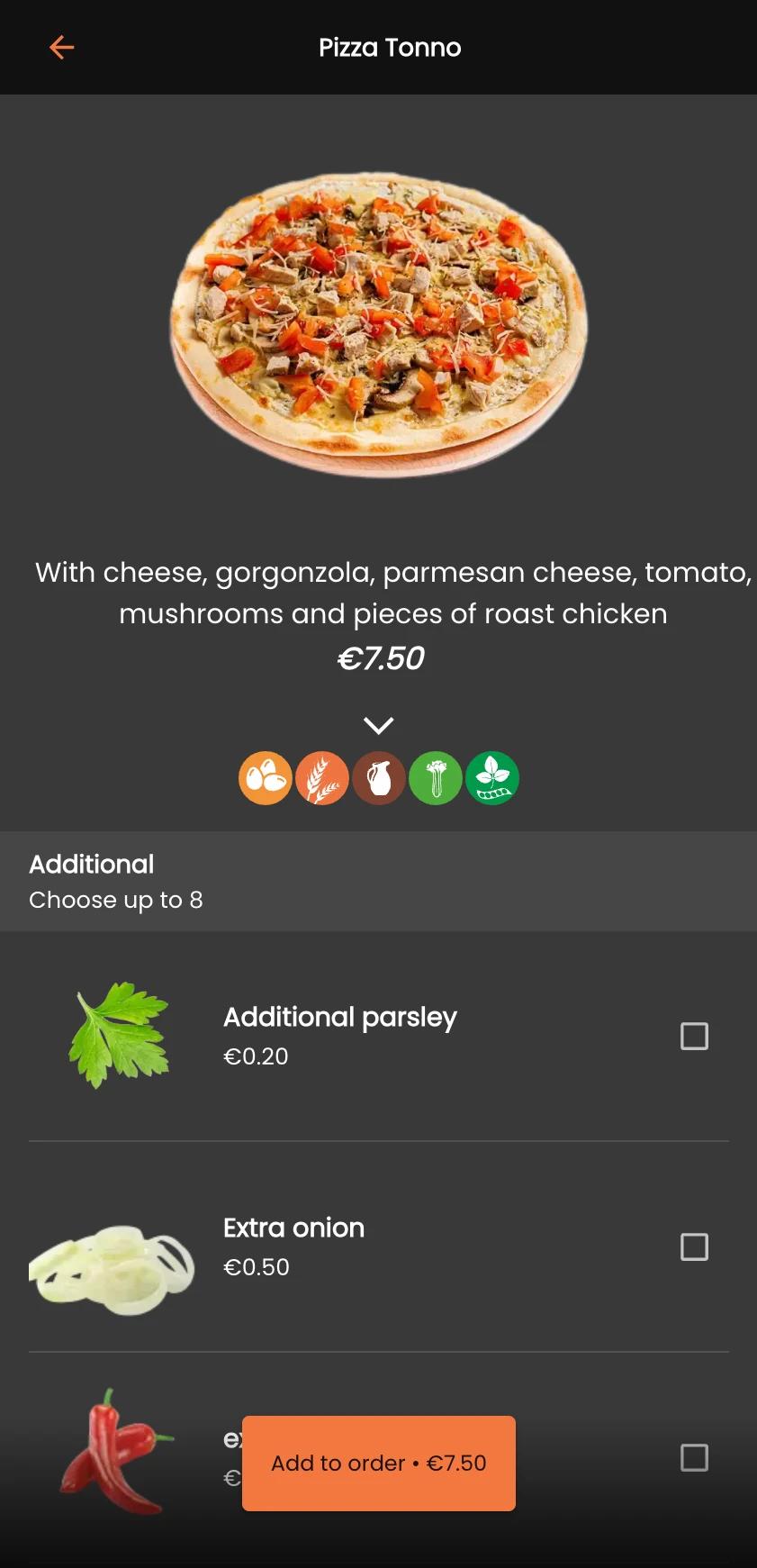 Jamezz tablet ordering allergen information - Clear allergen display in digital tablet menu for safe choices
