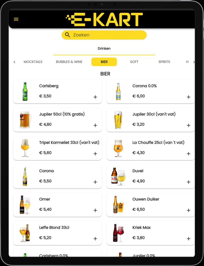 Jamezz tablet ordering at E-Kart - Menu overview on tablet for karting track hospitality
