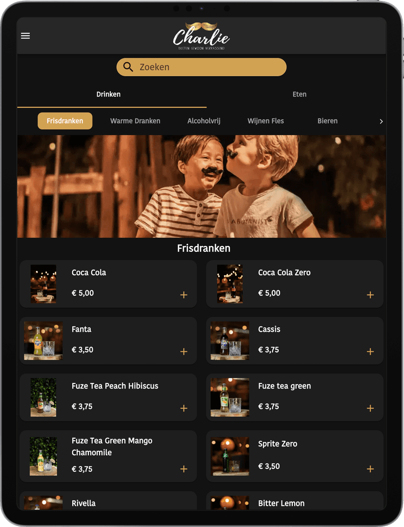 Jamezz tablet ordering - Drinks menu on tablet for efficient waitstaff service