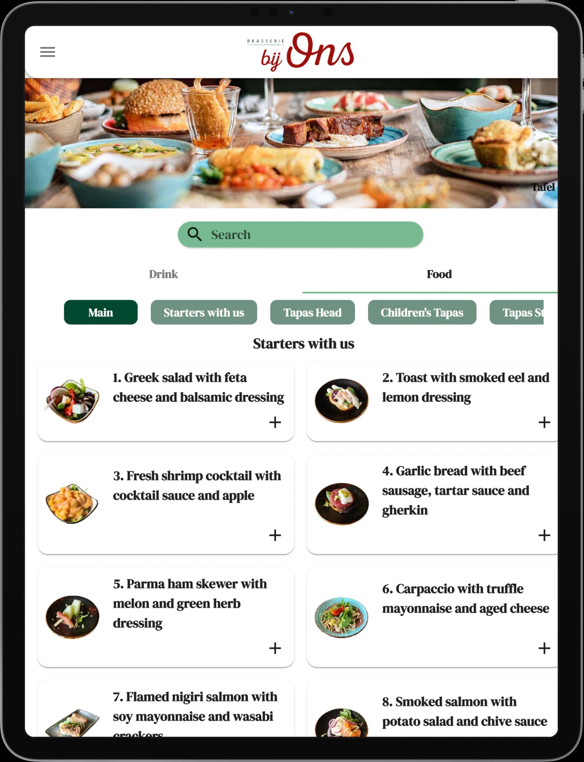 Brasserie Bij Ons tablet menu - digital menu on tablet for hospitality