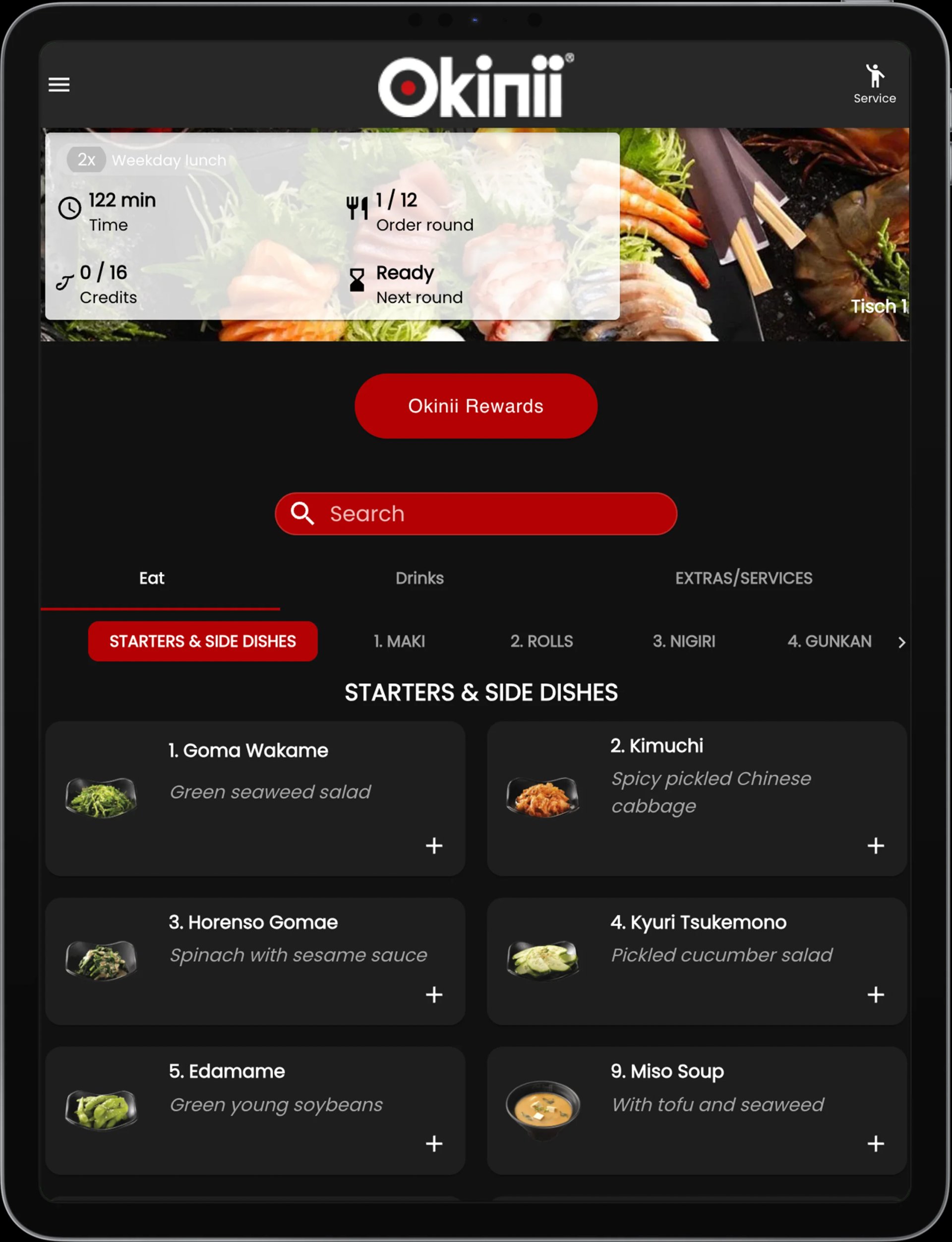 All-you-can-eat tablet ordering at Okinii - controlled rounds via tablet